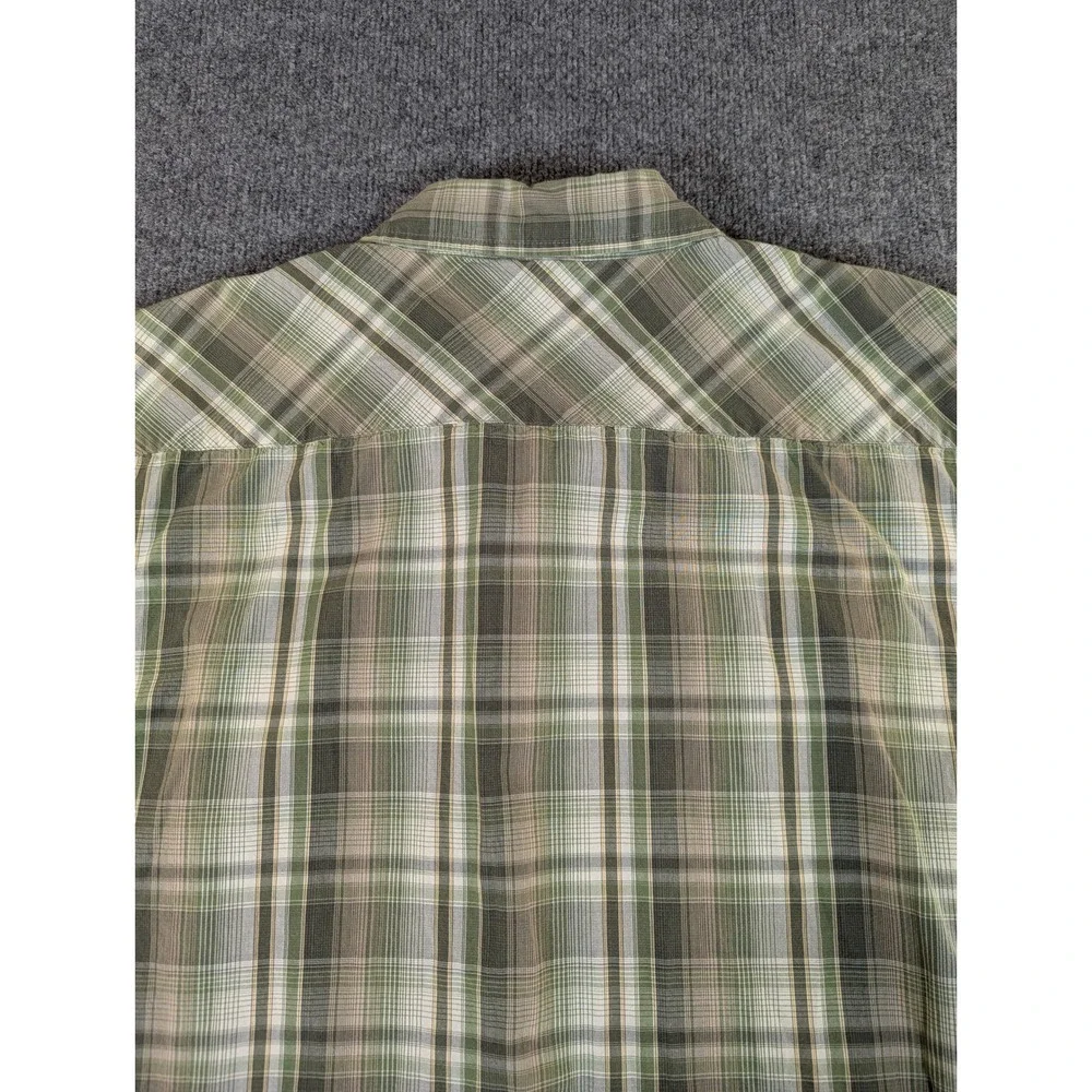 The North Face Mens XL Green‎ Plaid Snap Front Short Sleeve Cotton Shirt 2442